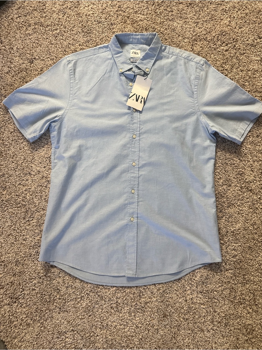 Zara Men's Light Blue Short Sleeve Button-Down Shirt